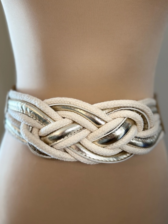 VENUS Accessories - Venus rope braided silver gold metallic cream stretch belt SZ S/M